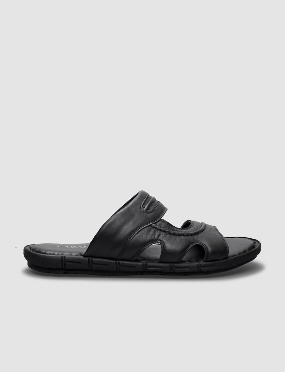 100% Genuine Leather Black Men's Casual Slippers