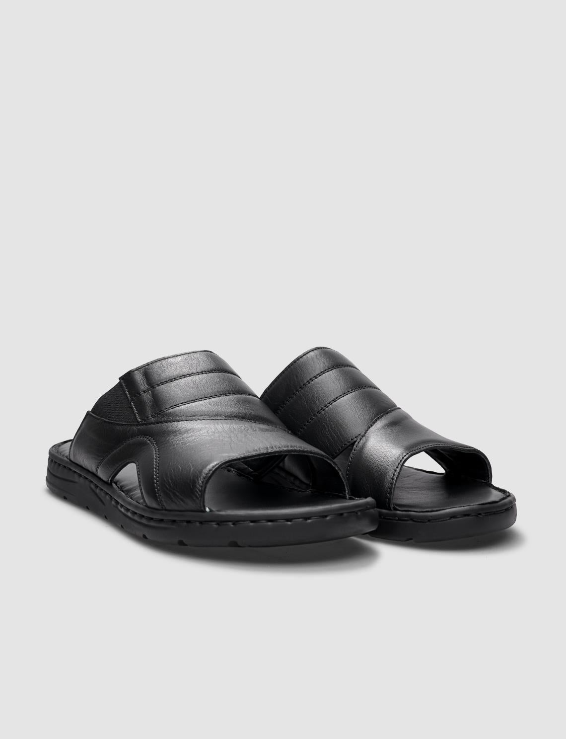 100% Genuine Leather Black Men's Casual Slippers
