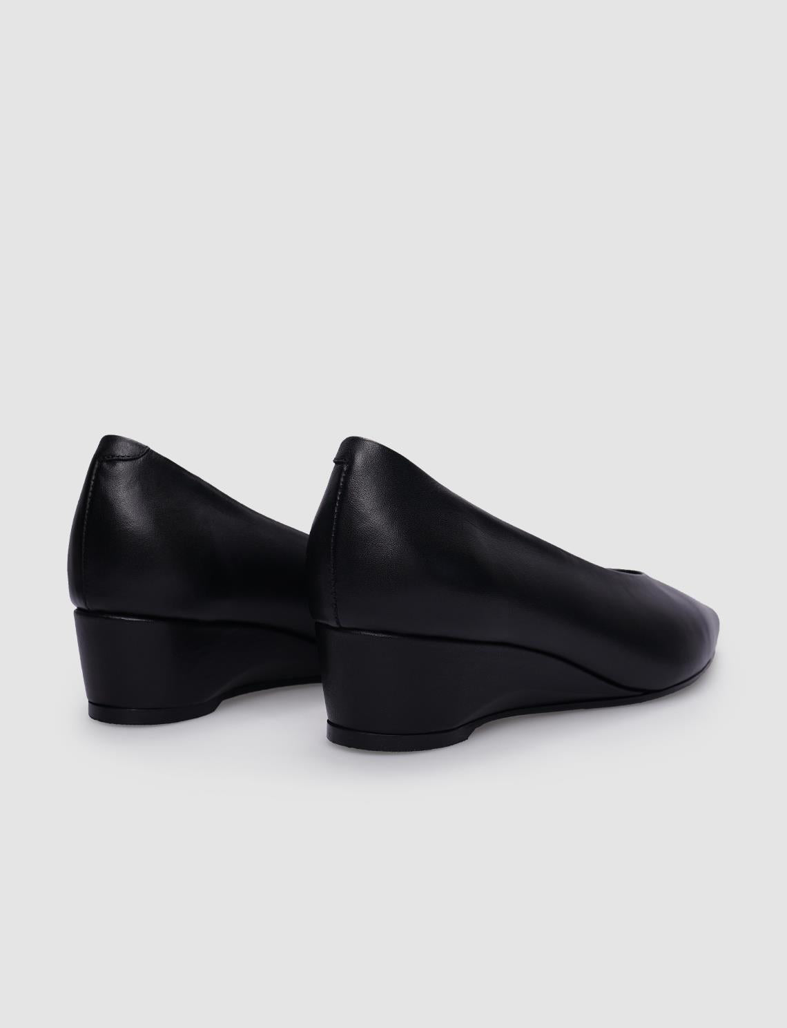 100% Genuine Leather Black Women's Platform Heel Shoes