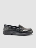 100% Genuine Leather Black Crocodile Pattern Women's Loafer