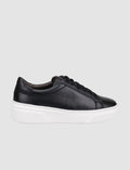 100% Genuine Leather Black Lace-up Women's Athletic Shoes