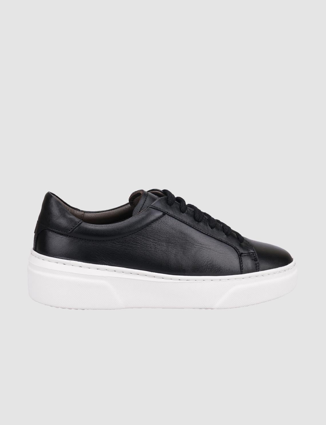 100% Genuine Leather Black Lace-up Women's Athletic Shoes