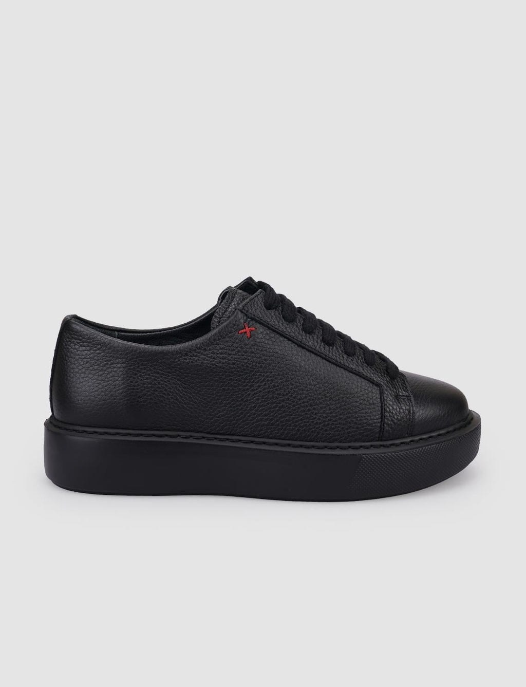 100% Genuine Leather Black Lace-up Women's Athletic Shoes