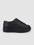 100% Genuine Leather Black Lace-up Women's Athletic Shoes