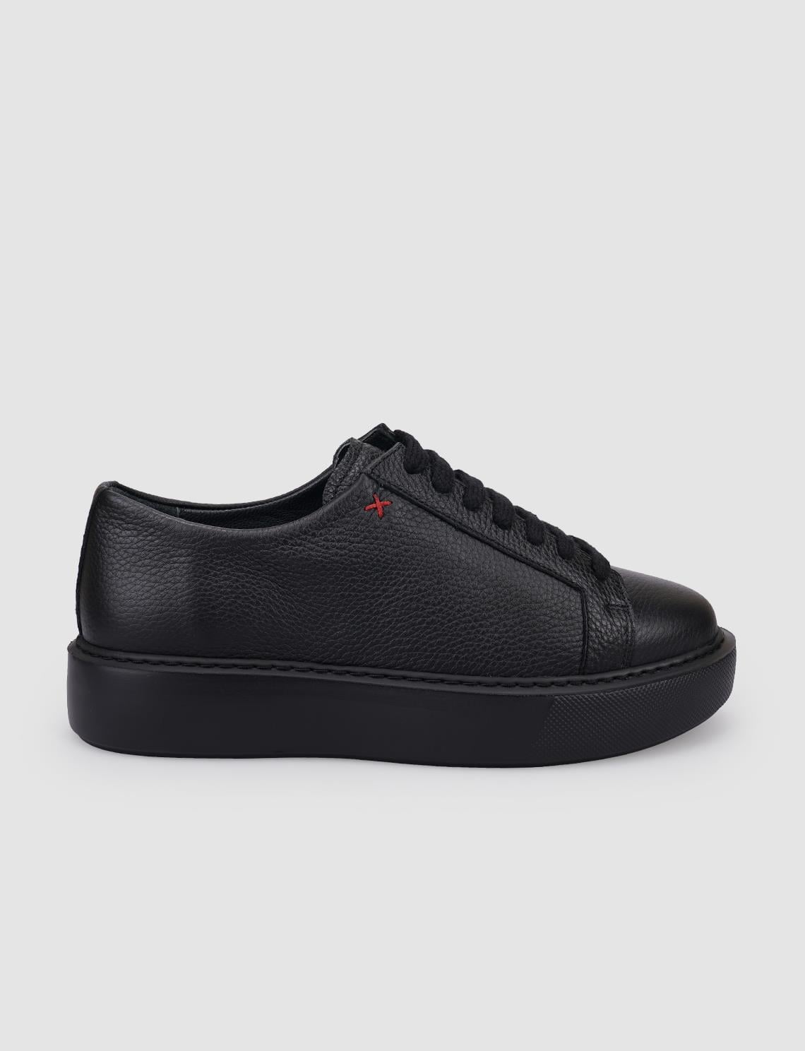 100% Genuine Leather Black Lace-up Women's Athletic Shoes