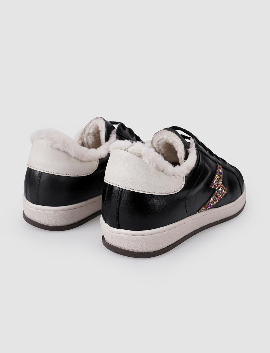 100% Genuine Leather Black Lace-up Fur Lined Women's Athletic Shoes