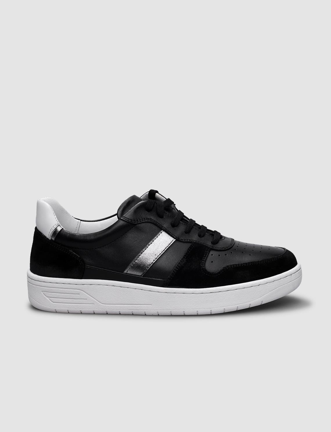 100% Genuine Leather Black Women's Athletic Shoes