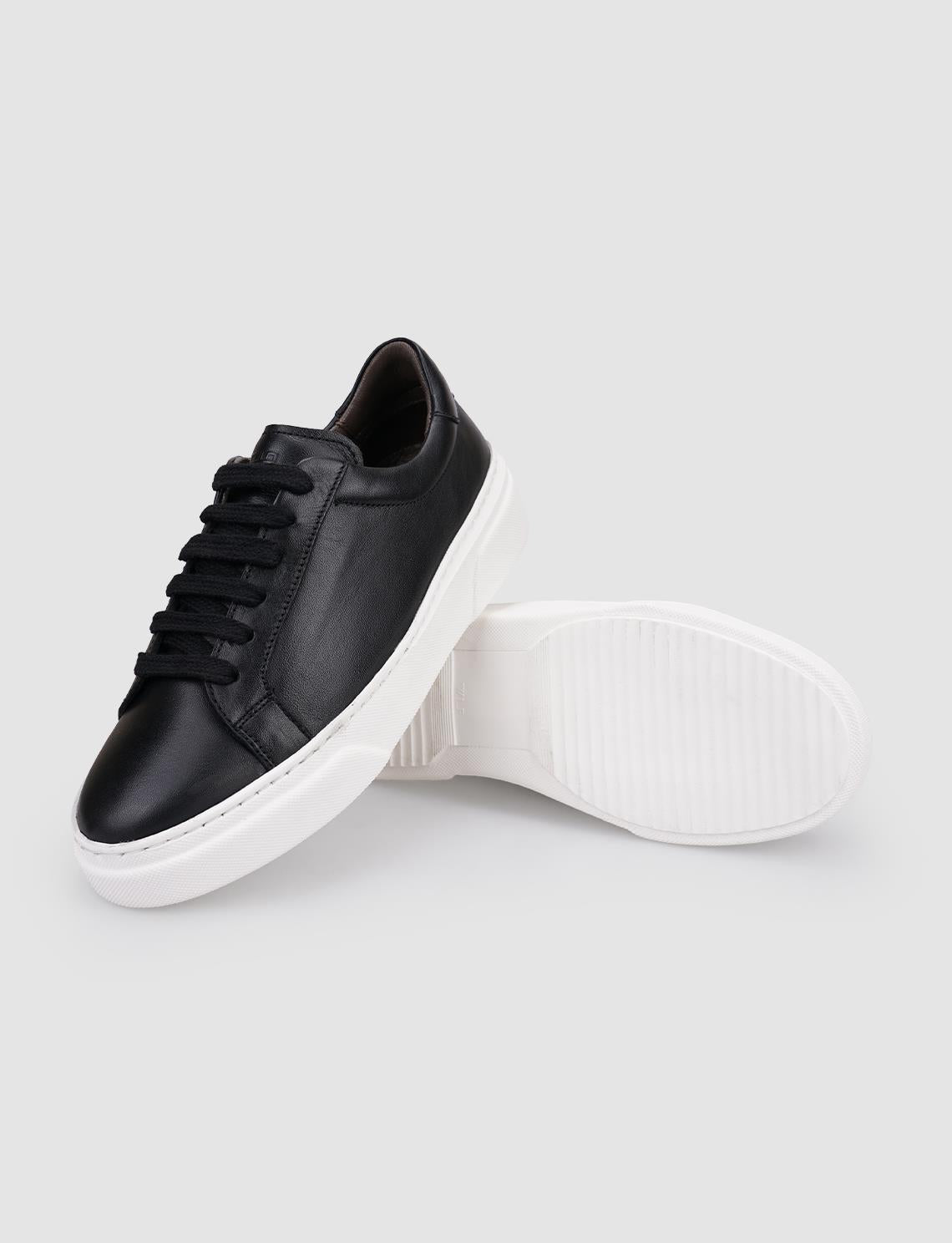 100% Genuine Leather Black Lace-up Women's Athletic Shoes