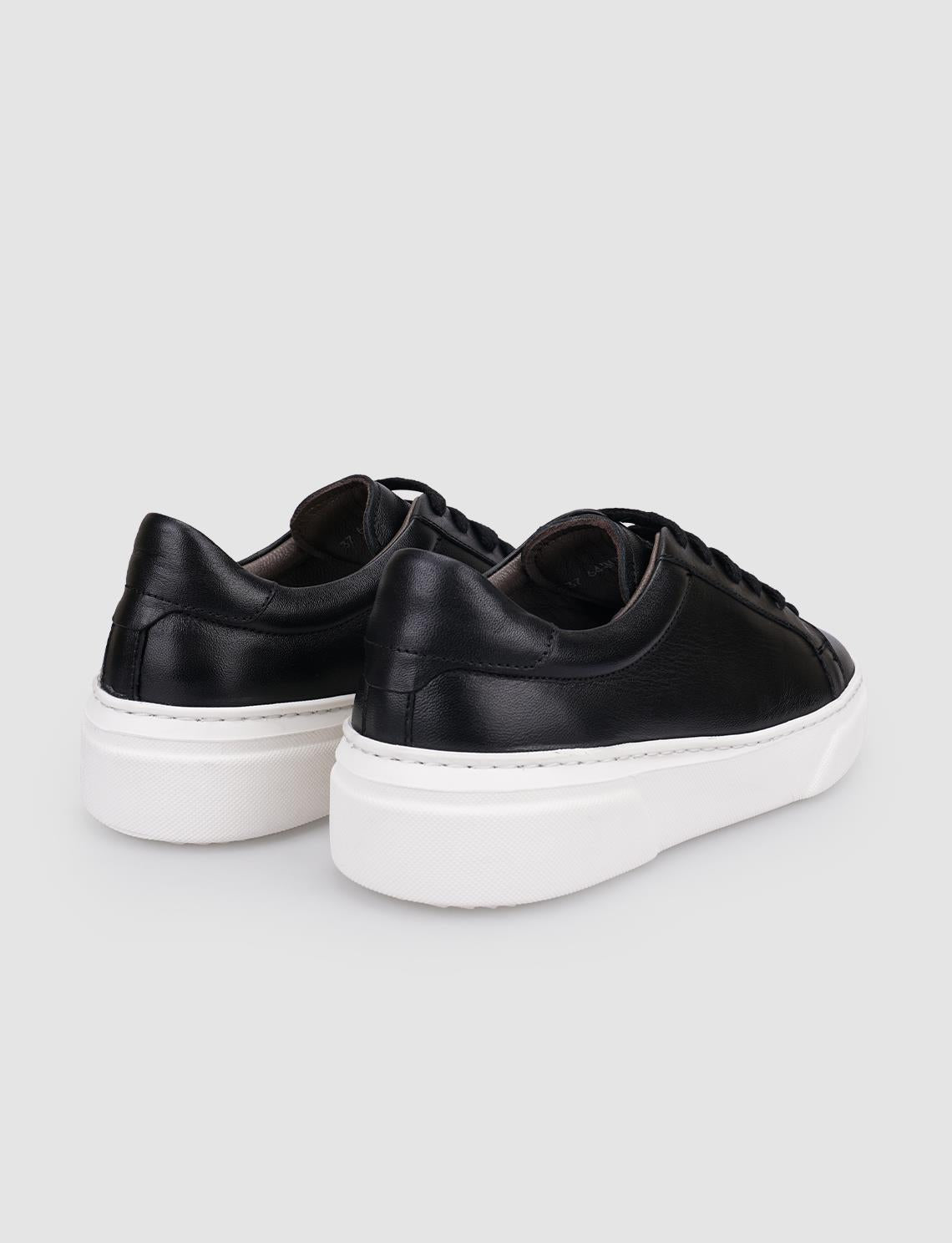 100% Genuine Leather Black Lace-up Women's Athletic Shoes