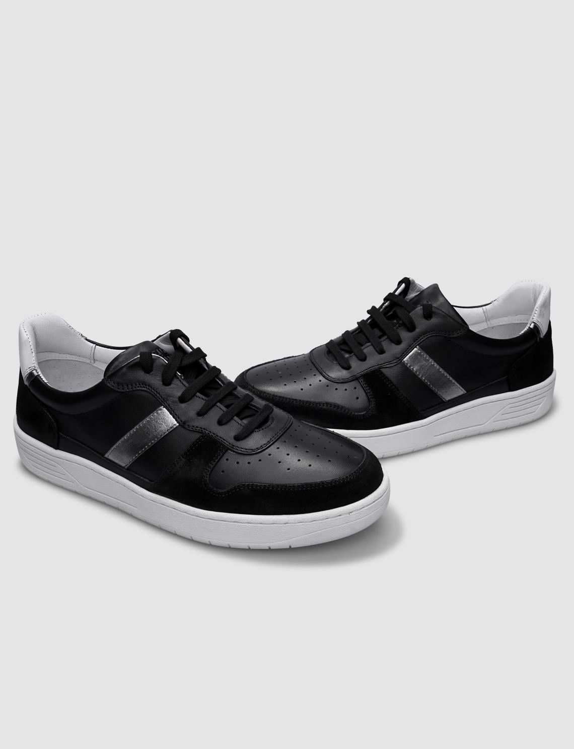 100% Genuine Leather Black Women's Athletic Shoes