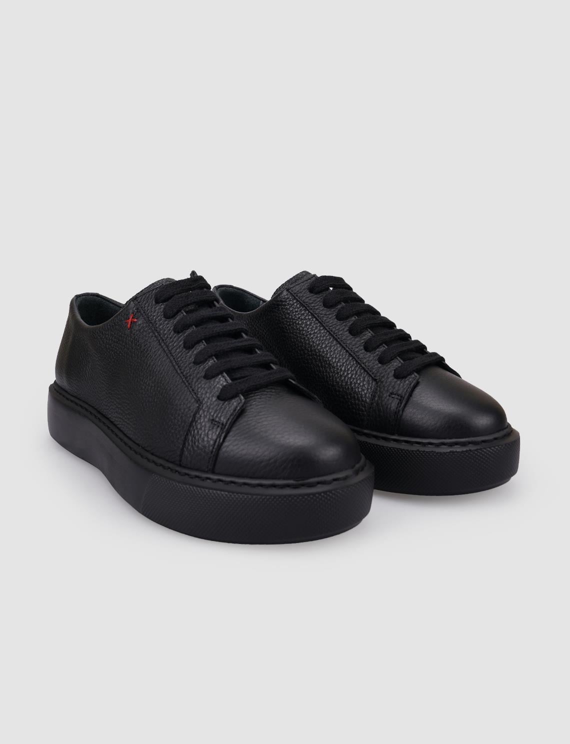 100% Genuine Leather Black Lace-up Women's Athletic Shoes