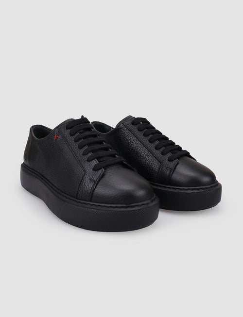 100% Genuine Leather Black Lace-up Women's Athletic Shoes
