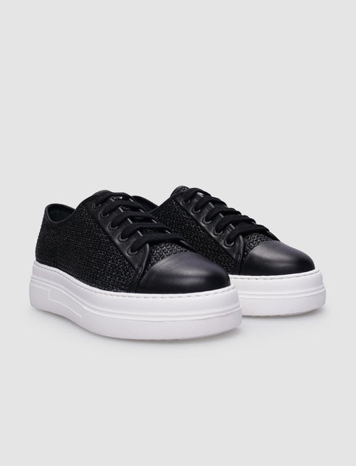 100% Genuine Leather Black Lace-up Women's Athletic Shoes