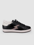 100% Genuine Leather Black Lace-up Fur Lined Women's Athletic Shoes