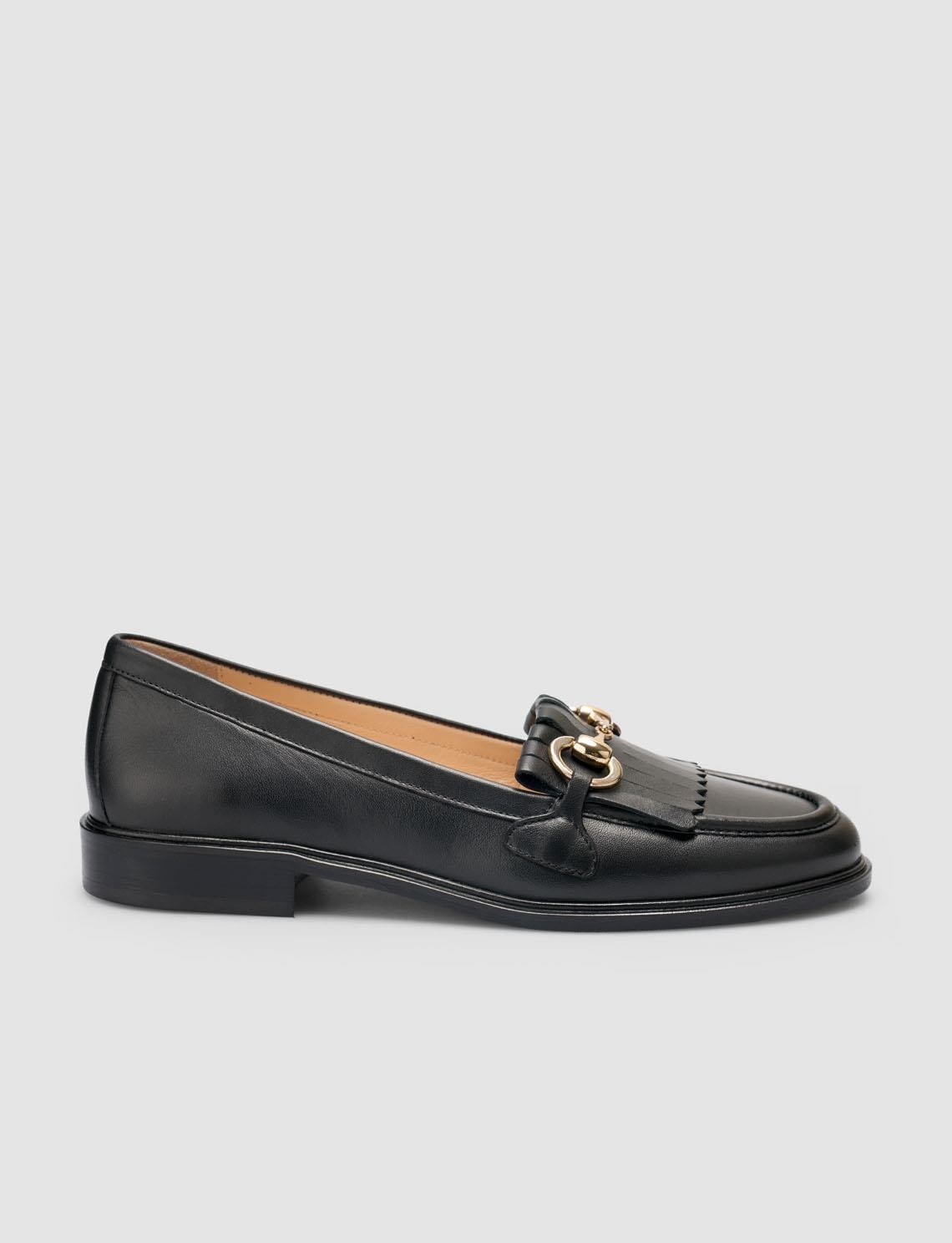 100% Genuine Leather Black Women's Tassel Loafer