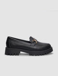 100% Genuine Leather Black Buckle Detail Women's Casual Shoes