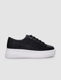 100% Genuine Leather Black Lace-up Women's Athletic Shoes