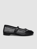 100% Genuine Leather Black Mesh Women's Ballet Flats with Buckle Detail