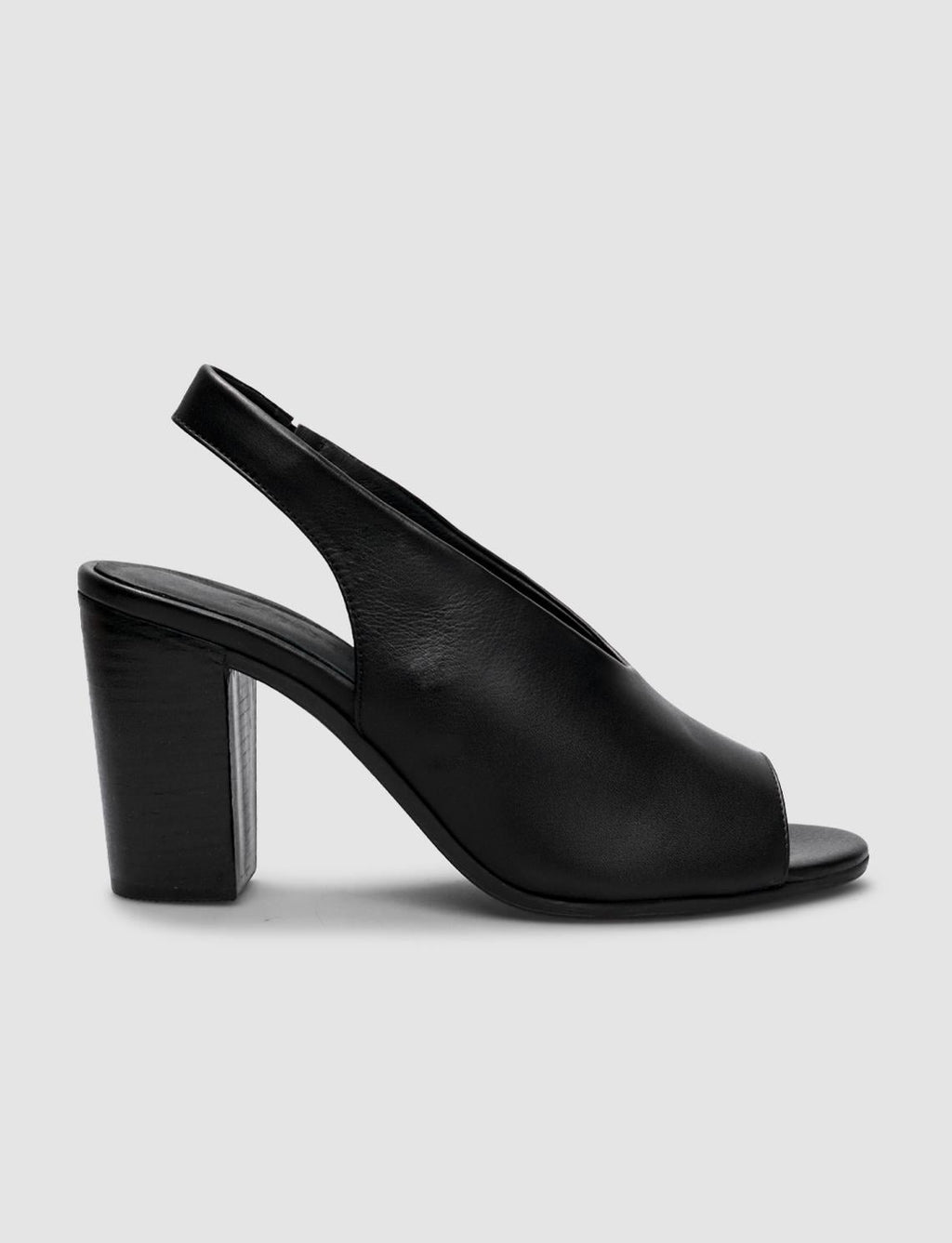 100% Genuine Leather Black Women's Heeled Sandals with Elastic Back