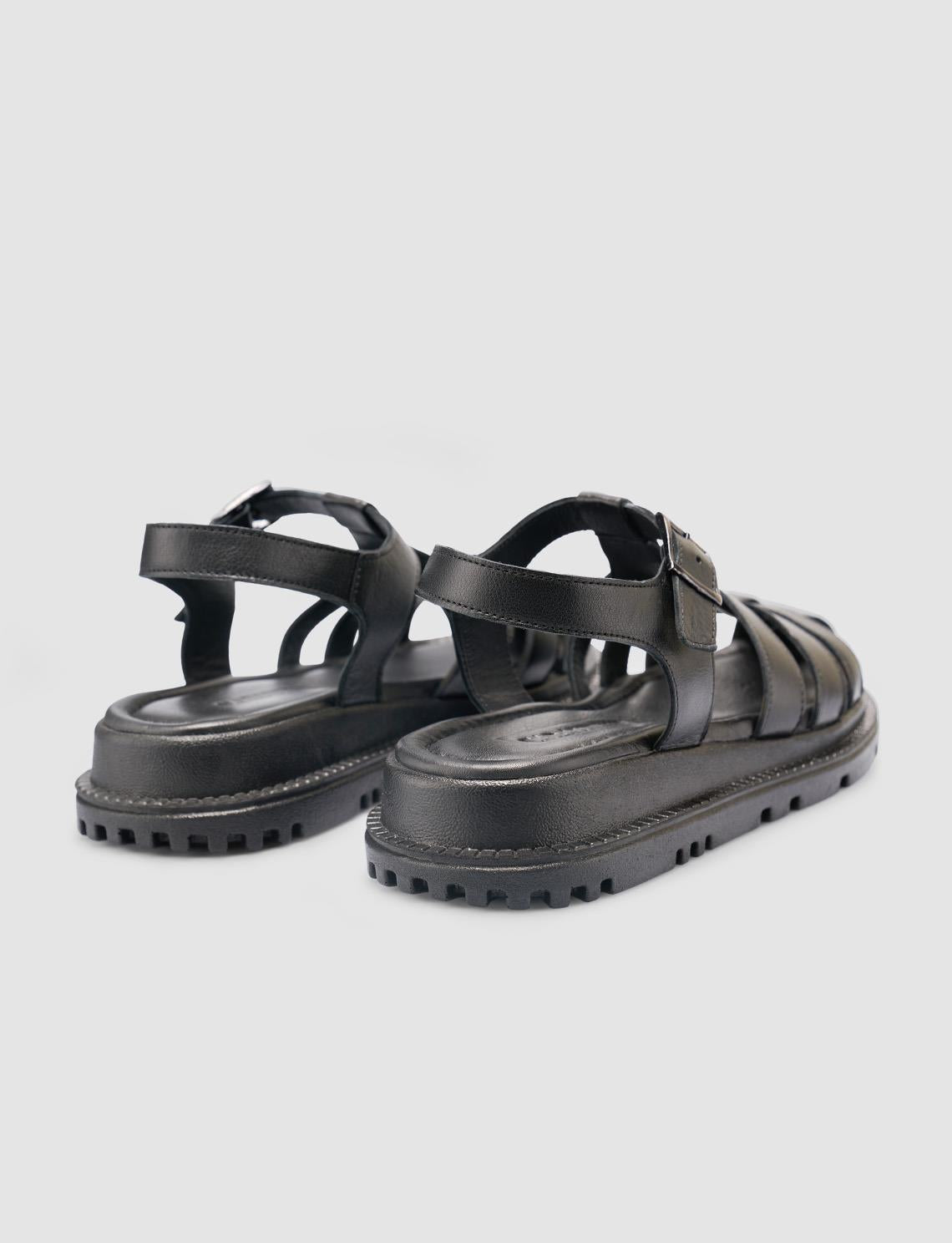 100% Genuine Leather Black Women's Sandals
