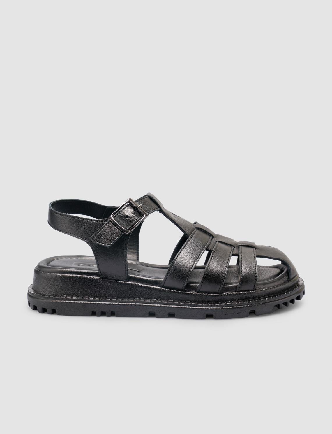 100% Genuine Leather Black Women's Sandals