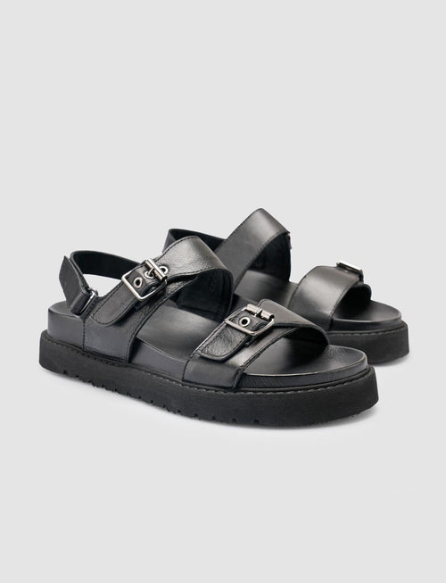 100% Genuine Leather Black Women's Sandals