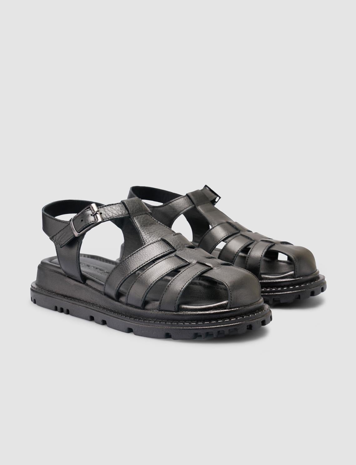 100% Genuine Leather Black Women's Sandals