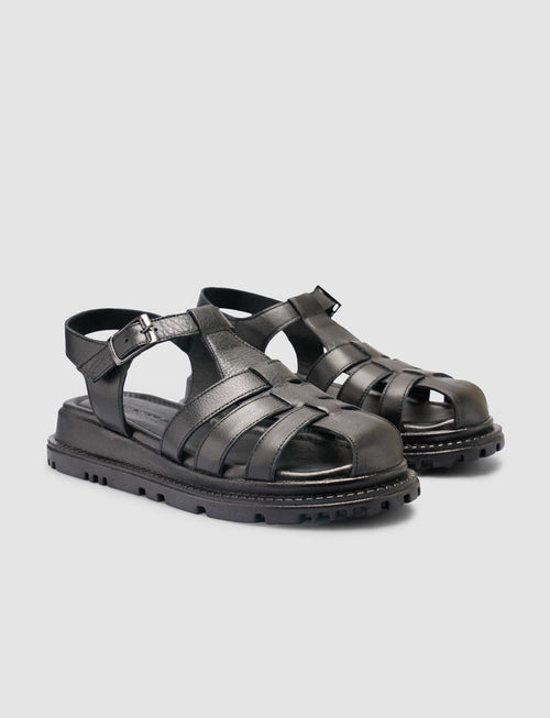 100% Genuine Leather Black Women's Sandals