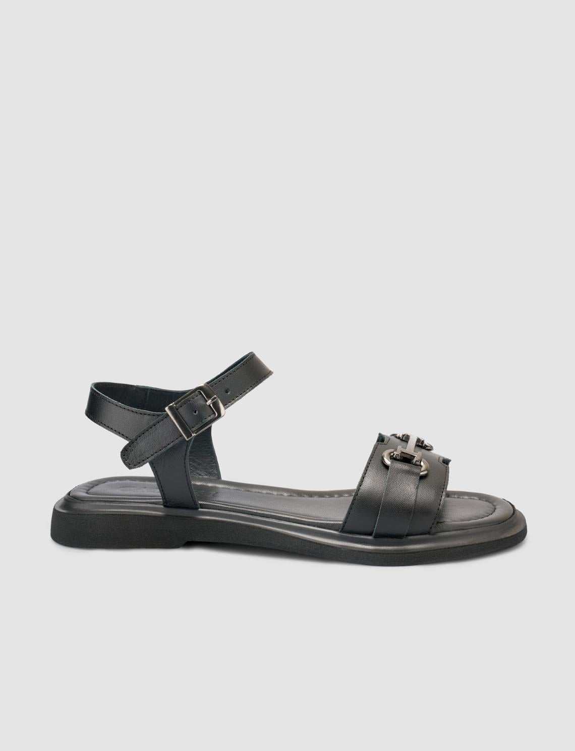 100% Genuine Leather Black Women's Sandals