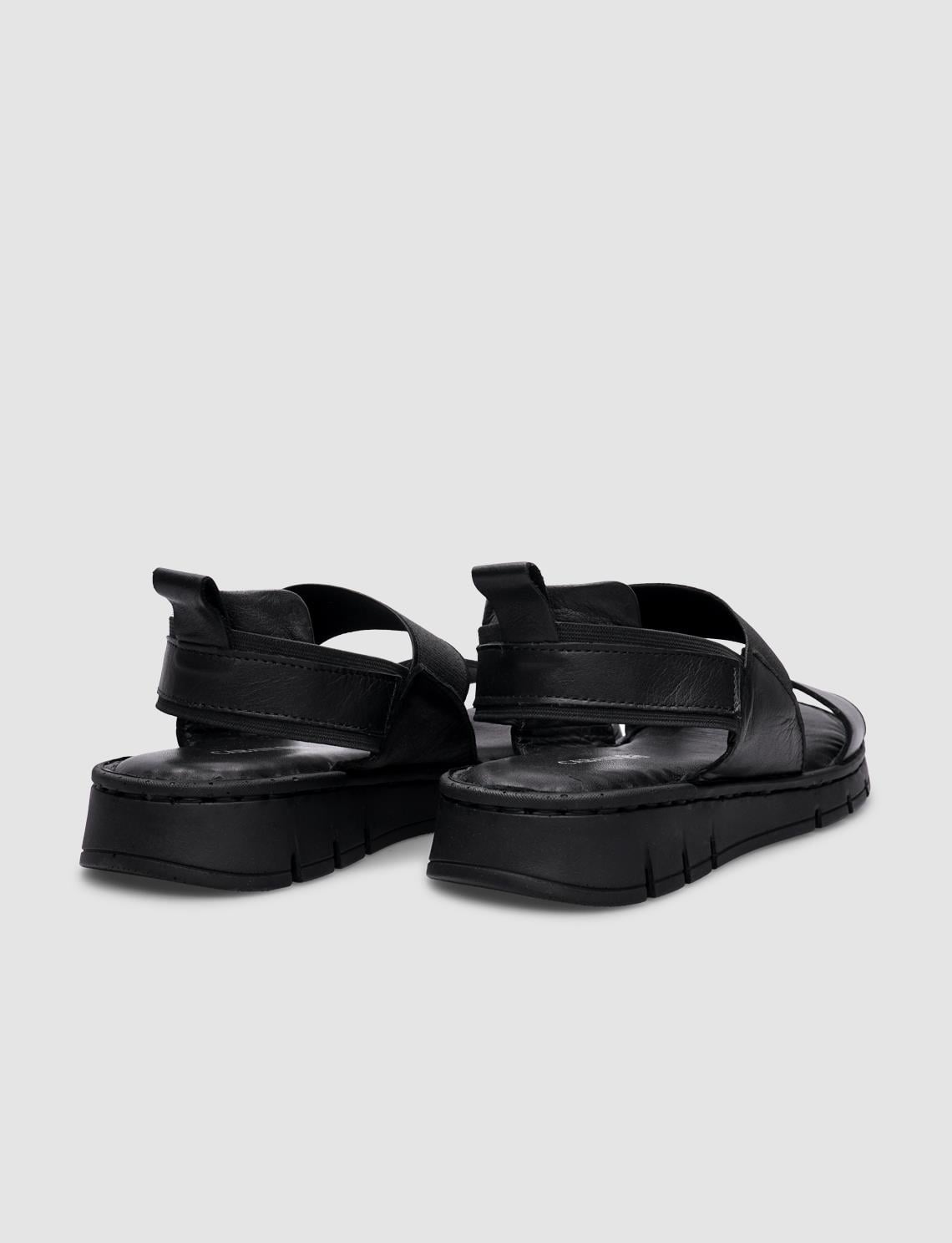 100% Genuine Leather Black Women's Casual Sandals