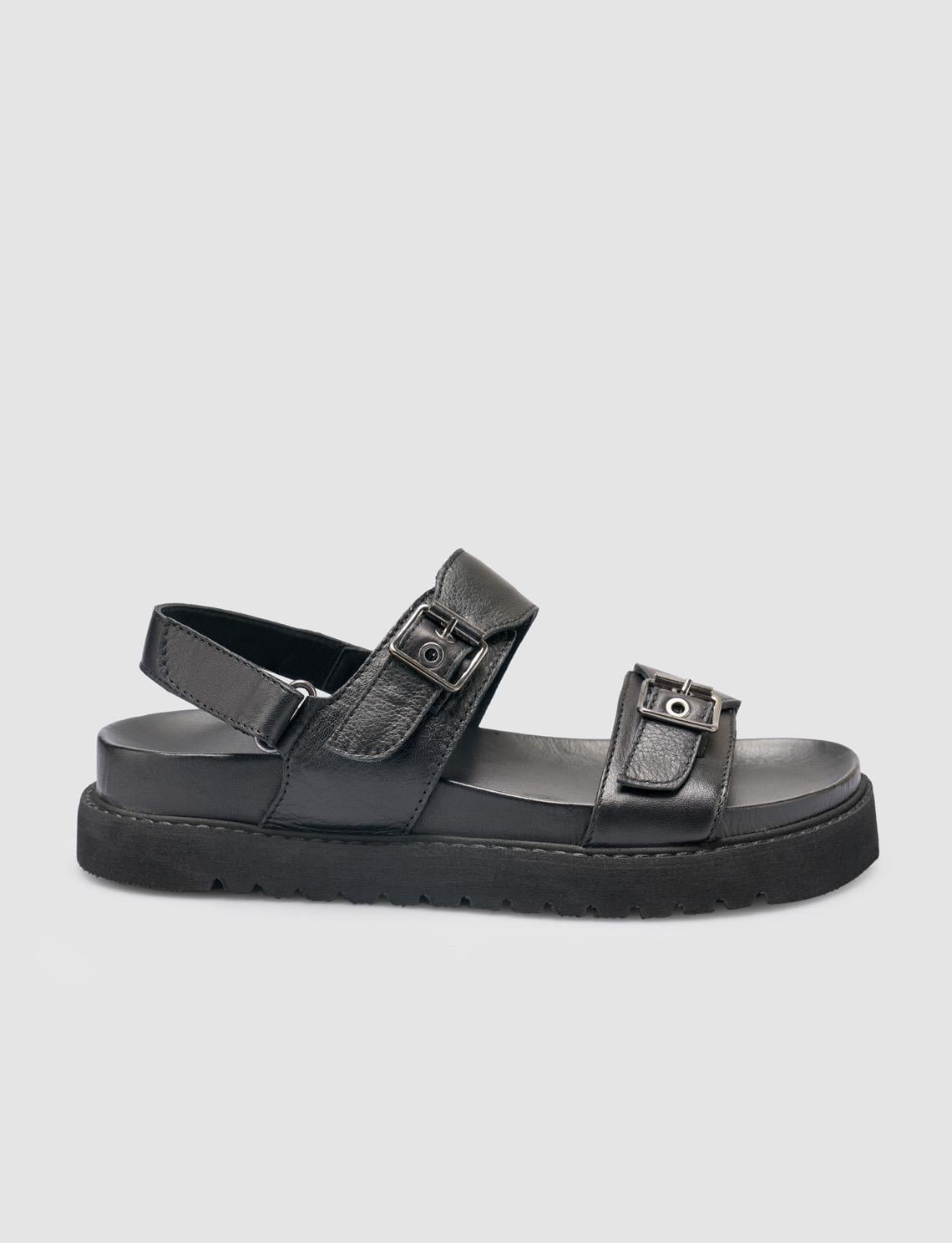 100% Genuine Leather Black Women's Sandals