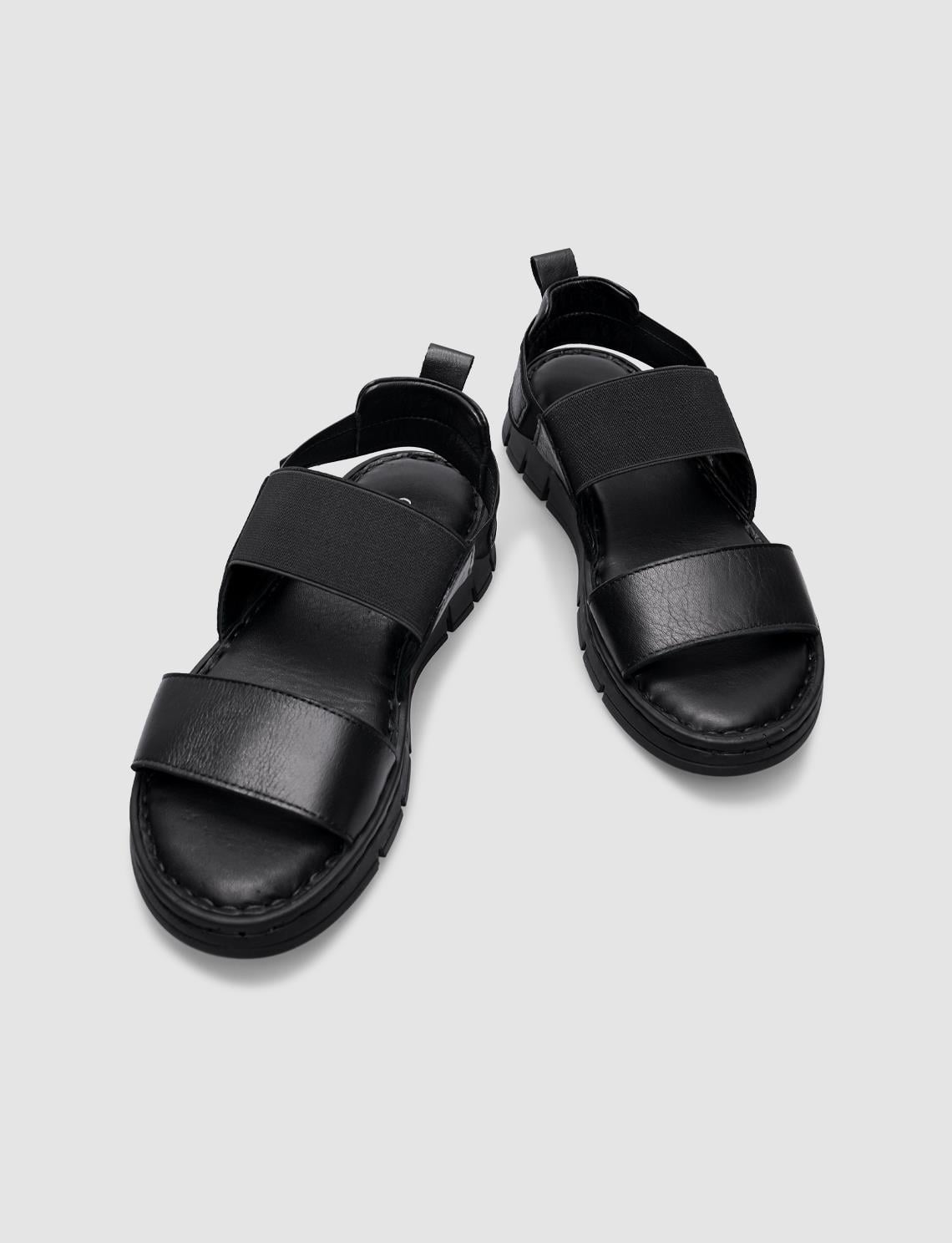 100% Genuine Leather Black Women's Casual Sandals