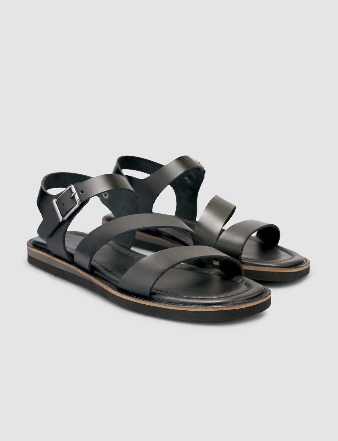 100% Genuine Leather Black Women's Sandals