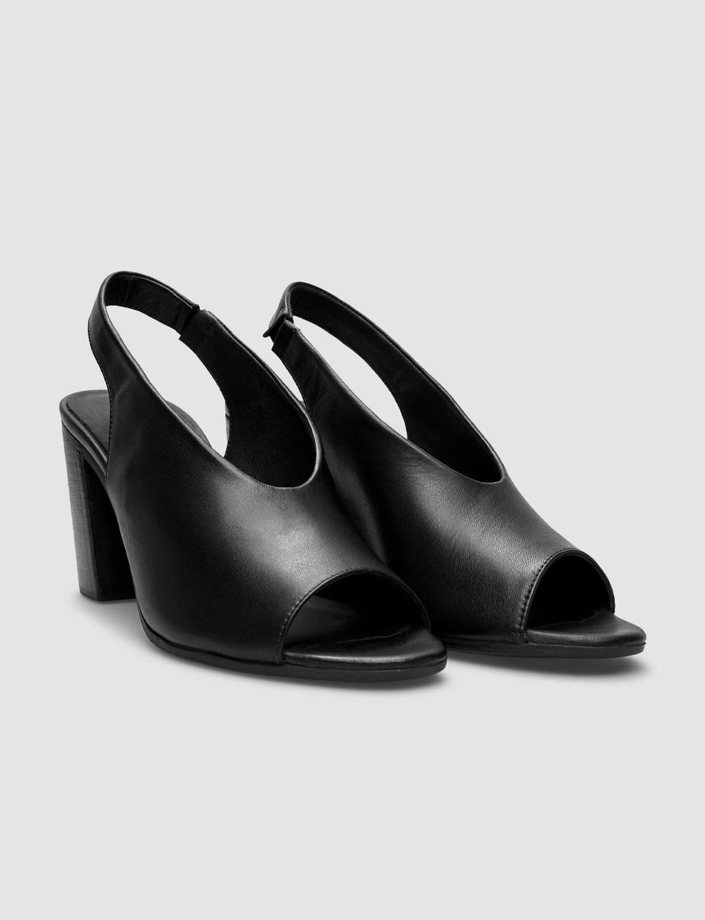 100% Genuine Leather Black Women's Heeled Sandals with Elastic Back