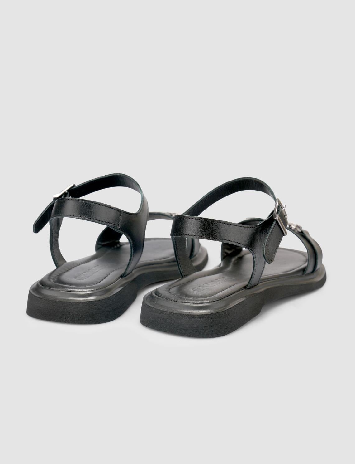 100% Genuine Leather Black Women's Sandals