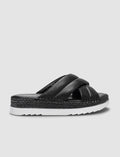 100% Genuine Leather Black Cross Strap Women's Slippers