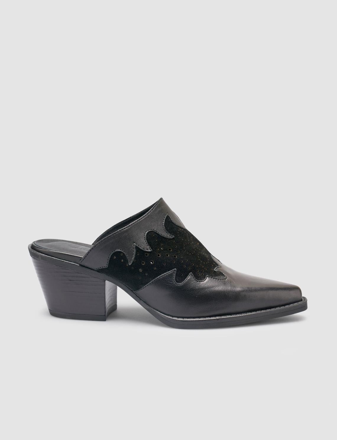 100% Genuine Leather Black Women's Cowboy Slippers