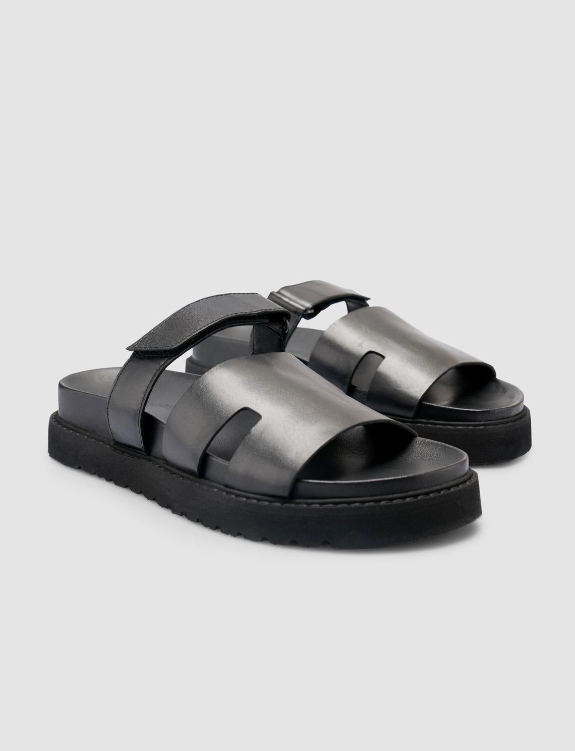 100% Genuine Leather Black Women's Slippers