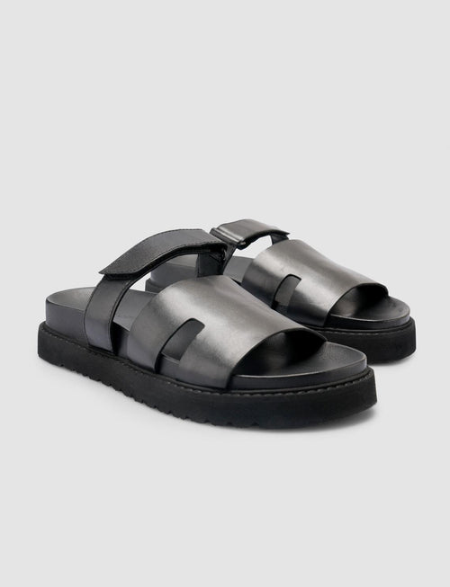100% Genuine Leather Black Women's Slippers
