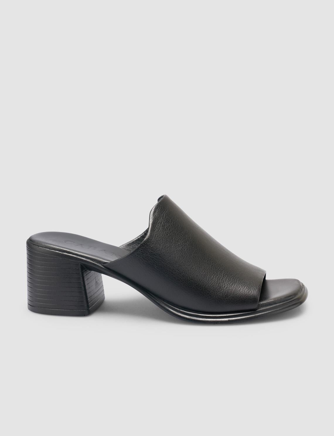 100% Genuine Leather Black Women's Heeled Slippers