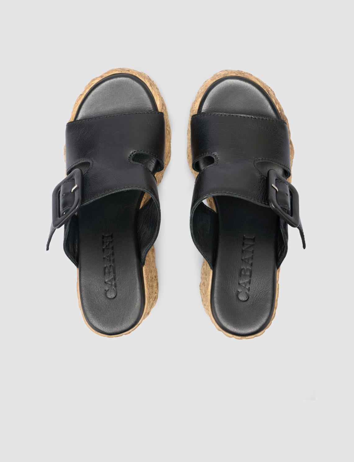 100% Genuine Leather Black Platform Heel Women's Slippers