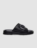100% Genuine Leather Black Buckle Women's Slippers