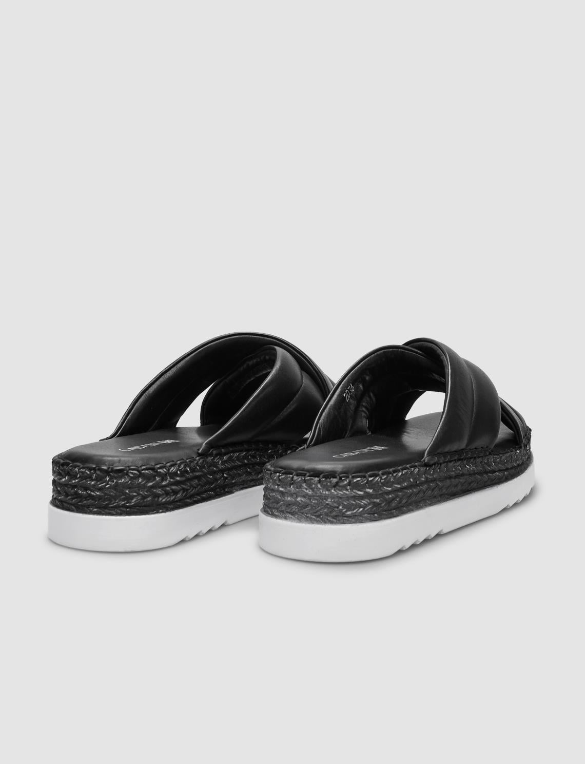 100% Genuine Leather Black Cross Strap Women's Slippers