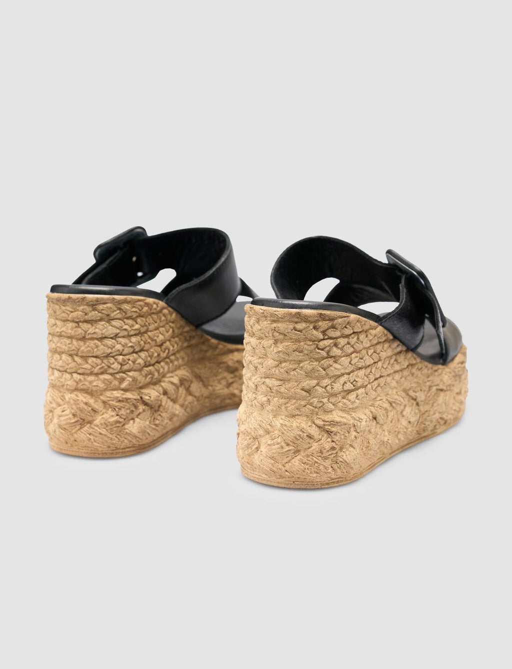 100% Genuine Leather Black Platform Heel Women's Slippers