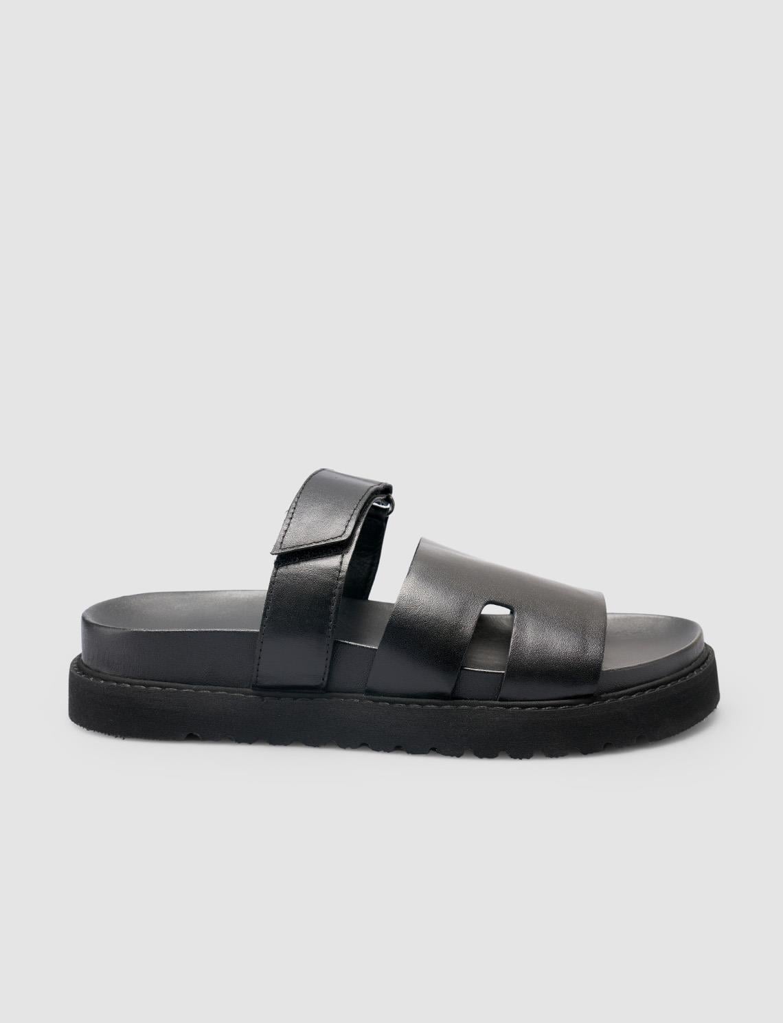 100% Genuine Leather Black Women's Slippers