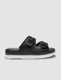 100% Genuine Leather Black Double Buckle Women's Slippers