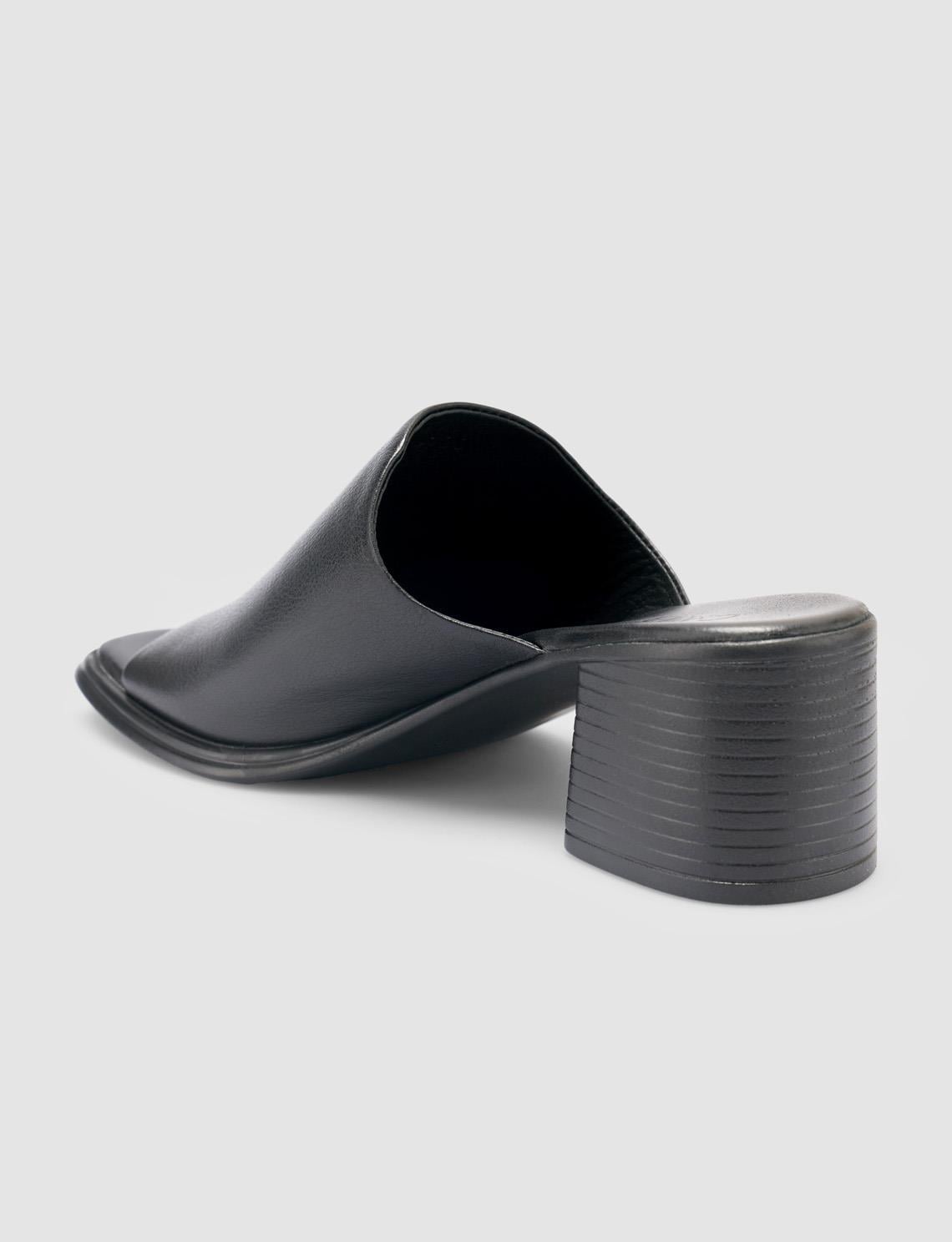 100% Genuine Leather Black Women's Heeled Slippers