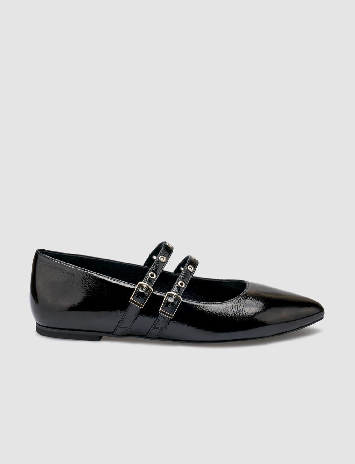 100% Genuine Leather Black Patent Leather Women's Ballet Flats