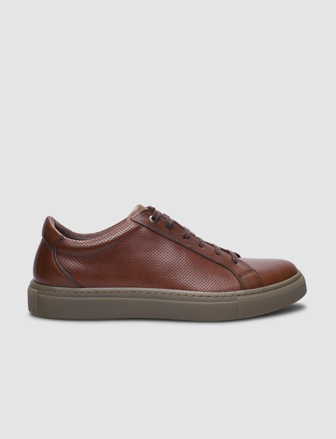100% Genuine Leather Tan Lace-up Men's Sneaker