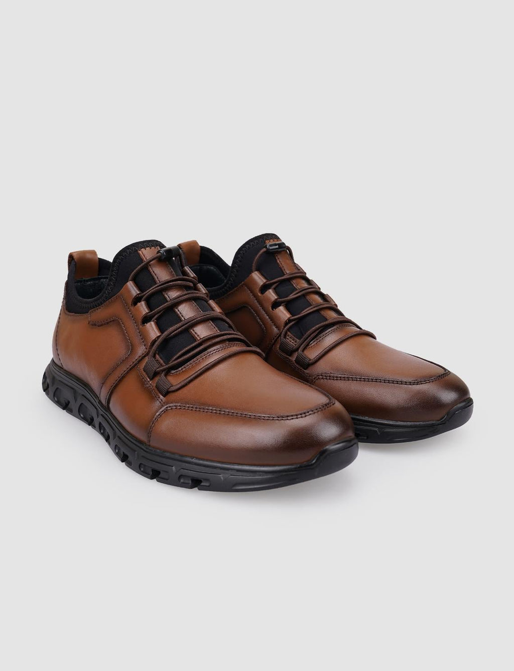 100% Genuine Leather Tan Clip-Lace Men's Casual Shoes